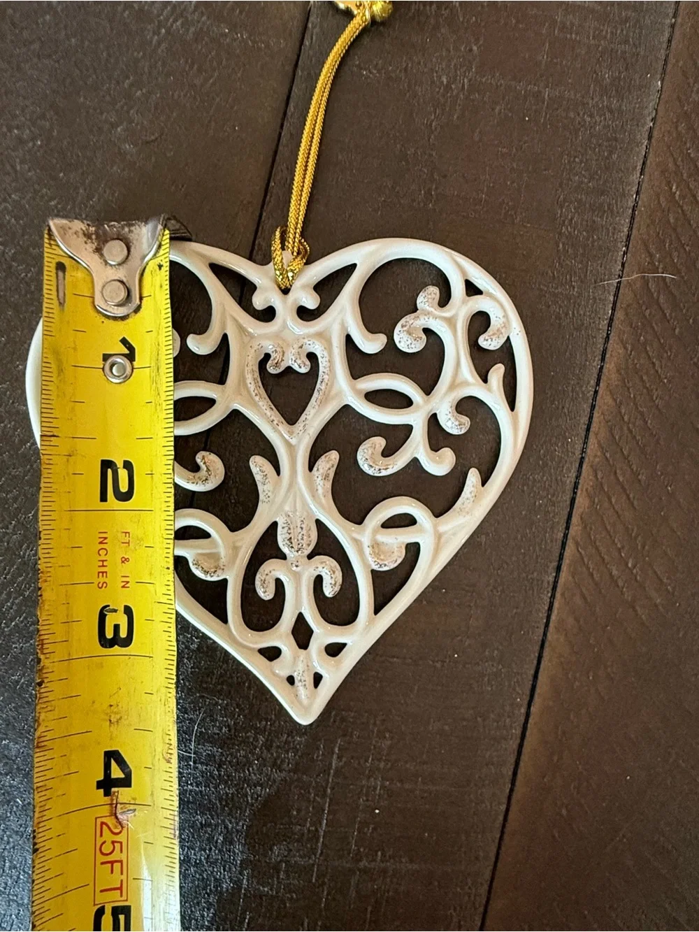 Lenox Cream and Gold Filigree Heart Ornament with Gold Tassel